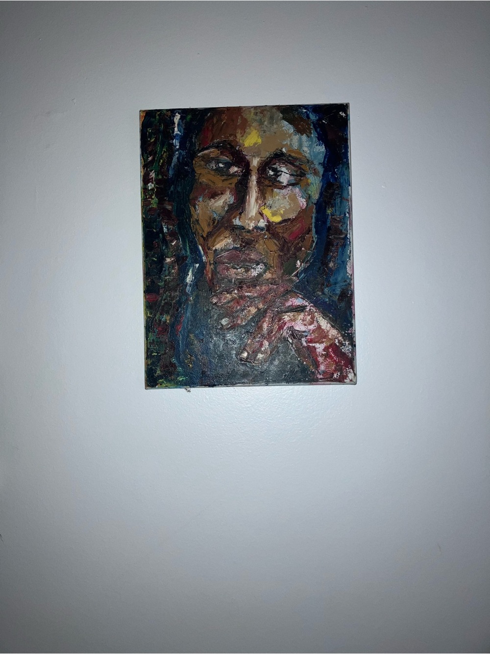 Expressive Hand-Painted Portrait Wall Art in Brown and Blue Tones
